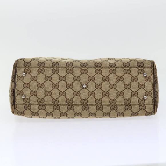 GUCCI GG Canvas Web Sherry Line Hand Bag Canvas Leather Beige Green Auth 53681 - Picture 6 of 16